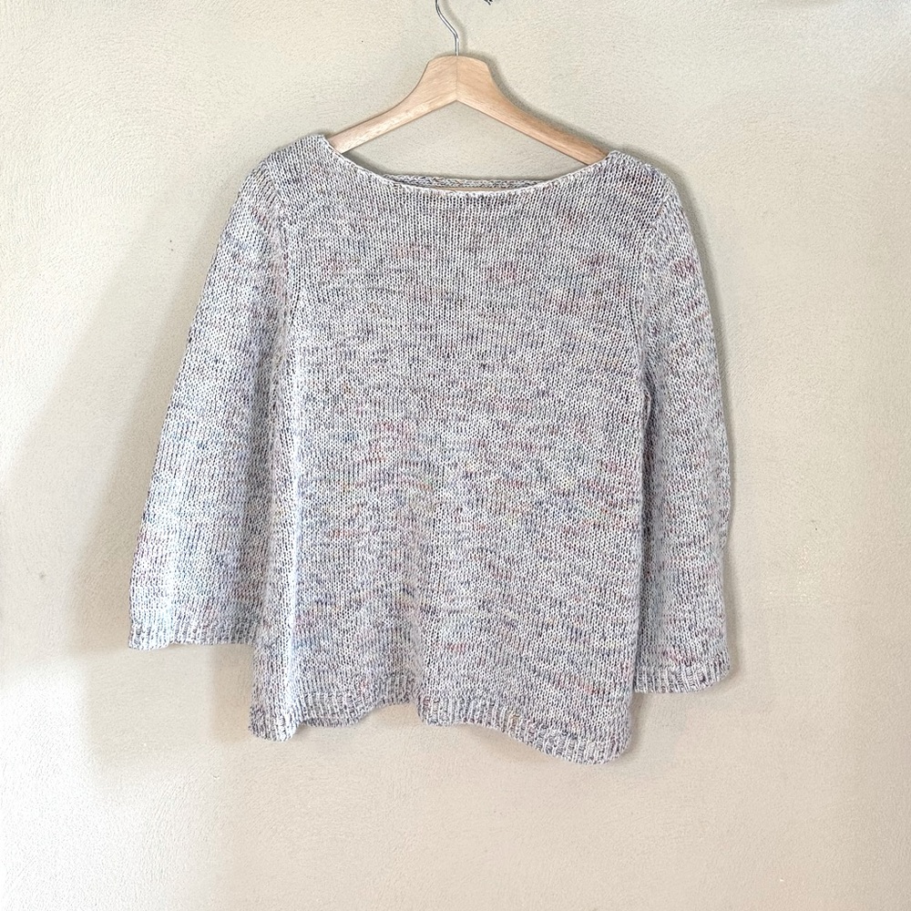 LOFT Confetti Gray & Multicolor 3/4 Sleeve Cotton Blend Lightweight Sweater L